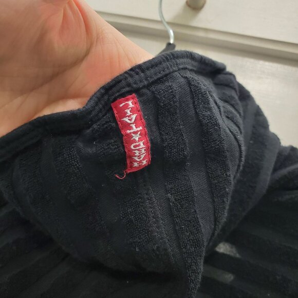 Hard Tail Forever Y2K Women's Black Terry Stripe Asymmetrical Hooded Cardigan M - Picture 8 of 9